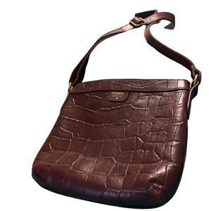 Fossil Alligator Crossbody Bag Brown 10"x9" Excellent Condition